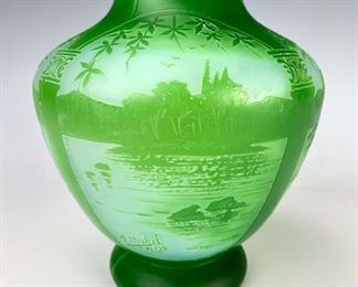 J. Michel Paris Scenic Cameo Glass Vase C. 1920