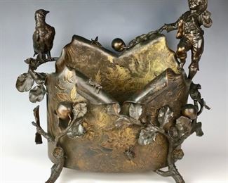 Large Antique Austrian Bronze Figural Jardiniere  