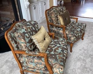 2 CUSTOM MADE MAJESTIC BERGERE CHAIRS WITH STARWOOD MOSS FABRIC AND ANTIQUE WALNUT FINISH
31” W x 28.5” D
$300 EACH