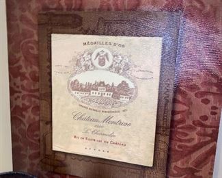 LARGE WINE LABEL FRAMED ART $75