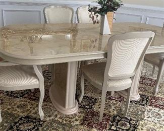 Blonde Laquer/Marble like Design Laquer Dining Set