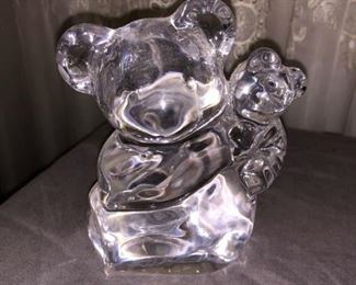 Signed Orrefors Koala Bear and Baby Cub Crystal Glass Figurine