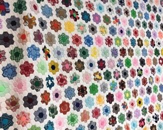 Double knit handmade grandmother’s flower garden quilt top