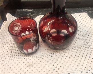 Ruby glass and decanter 