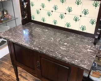 English Washstand with tile back and marble top