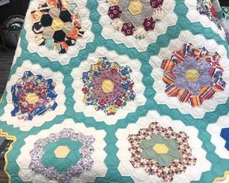 1940’s grandmother flower garden quilt. All hand stitched 