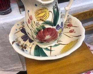 Hand painted bowl and pitcher 