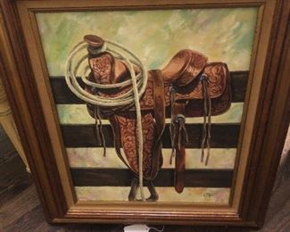Western oil paining signed 