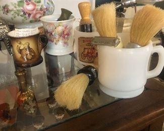 Vintage shaving mugs and brushes 