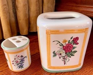 Ceramic tissue dispenser and toothpaste and toothbrush holder: $8