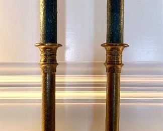 Heavy brass columnar candlesticks. $25