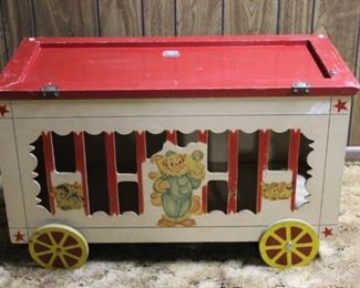 Mid Century Circus Wagon Toi Tot Hush A Babe Rolling Toy Box Chest