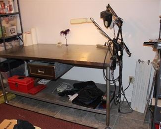 Galvanized Metal table with drawer/shelf
