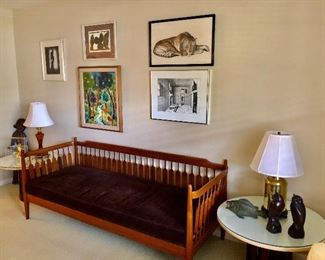 Great Mid century sofa and end tables
Paintings are Listed artists 