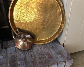 Tribal hand wrought stamped brass tray
Tribal canteen