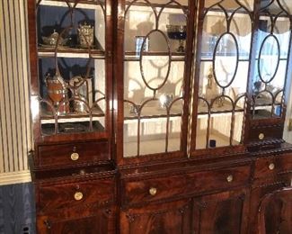 Antique mahogany individual glass pane breakfront/desk
