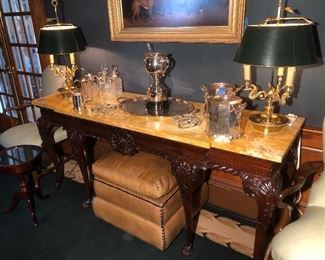 PAIR marbletop chippendale ball & claw foot consoles
