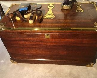 Campaign chest Brass trimmed finished interior desk/cabinet/trunk- stupendous !