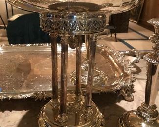 Finally detailed centerpiece with glass insert silver plate