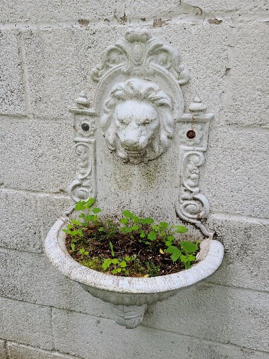 Antique Cast Iron Wall Mounted Lion Planter - $150