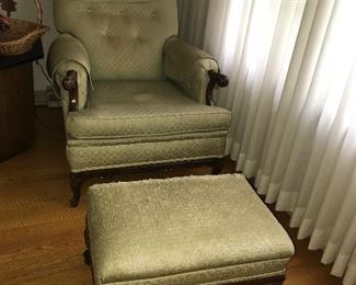 Chair and Ottoman, fabric is fraying. Please see photos for condition. $40.00   (pick up only)