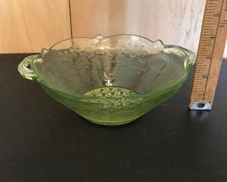 Green depression glass bowl $9.00