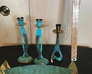 Metal candlesticks with tray Set $24.00