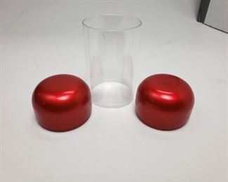'Tubular removable red metal top & bottom plastic center candy or misc. containers New in box 96 per case 12 per inner box