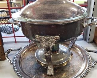 Sterling plated chafing dish with glass insert