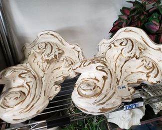 (2) Large plaster ornate wall sconces 17"T x 16"W x 9"D 