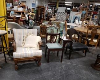 Assorted vintage and antique chairs