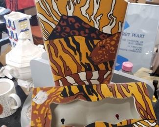 Vintage 1970's Animal print plastic waste can & tissue holder