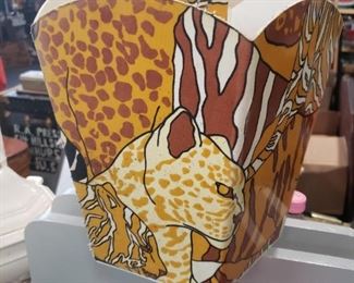 Vintage 1970's Animal print plastic waste can & tissue holder