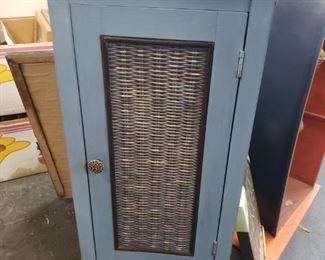 Custom painted blue & espresso tall cabinet 13" x 13" x 31"H