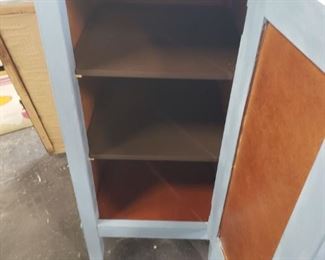 Custom painted blue & espresso tall cabinet 13" x 13" x 31"H