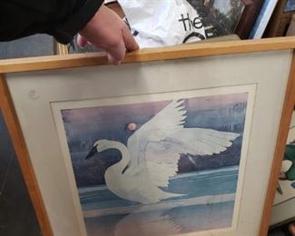Bart Forbes 1980 framed & matted  Swan watercolor signed