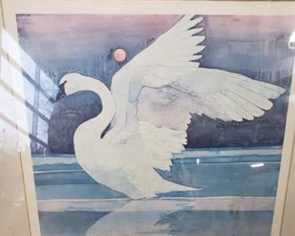 Bart Forbes 1980 framed & matted  Swan watercolor signed