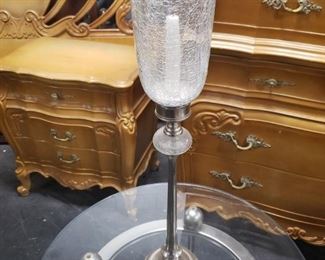 Crackle glass brushed steel candle holder 25.5"H x 6.25" diameter