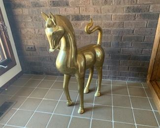 $200.00, Large Brass Horse , 3' has repair on tail