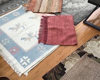 Rugs. 55.00 blue and white linen
red 10.00 
multi 15.00
Large rolled 275.00