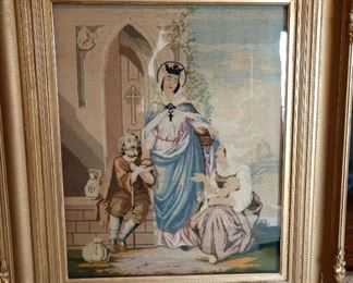 18th Century Needlepoint. Bids start at $300 large old frame