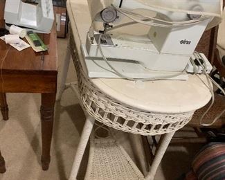 VTG White rattan table ===> $60  (sewing machine already sold)