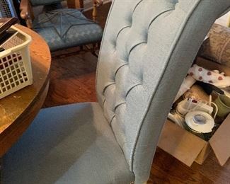 Set of four (4) Roll top tufted blue linen dining room chairs ===> $85 each OR $300 for the set. 