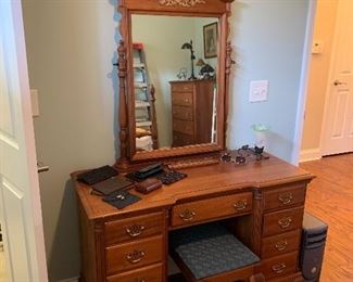 Antique Dresser w/mirror & vanity bench ===> $350