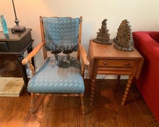 Antique Oak Armchair ===> $175                                 
Antique Drop Leaf Side Table ===> $150 