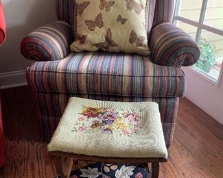 Upholstered Occasional Chair ===> $250                        
VTG Ottoman ===> $ 95