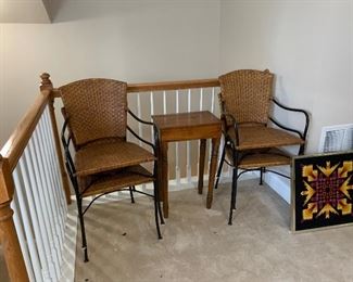 VTG Rattan /Wrought Iron Arm Chair ===> $45 each OR $160 for set of four (4)    Side table ===> $75 