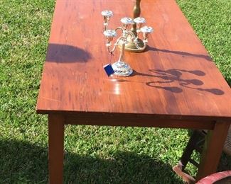 Cypress Table, NOW $300  was $400  NOW $300    Brass Candleabra $25