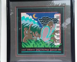 1987 Jazz Fest- Artist Hugh Ricks- #11,698/12,500-- Expert Framing w/ 3 Color Mat   NOW $225   Was $275  Now $225