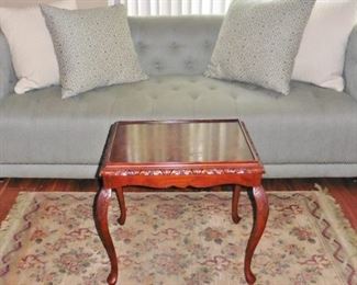 Couch with matching chair blue/green. Great condition. $400. Bombay table